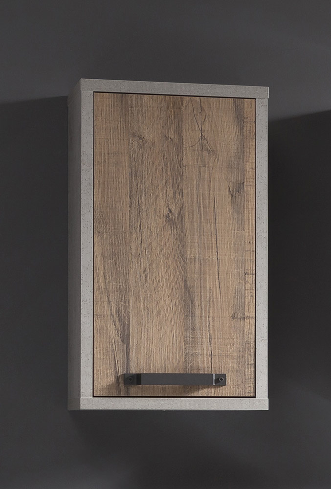 Pensile sospeso con 1 anta in finitura Cemento e Rovere invecchiato