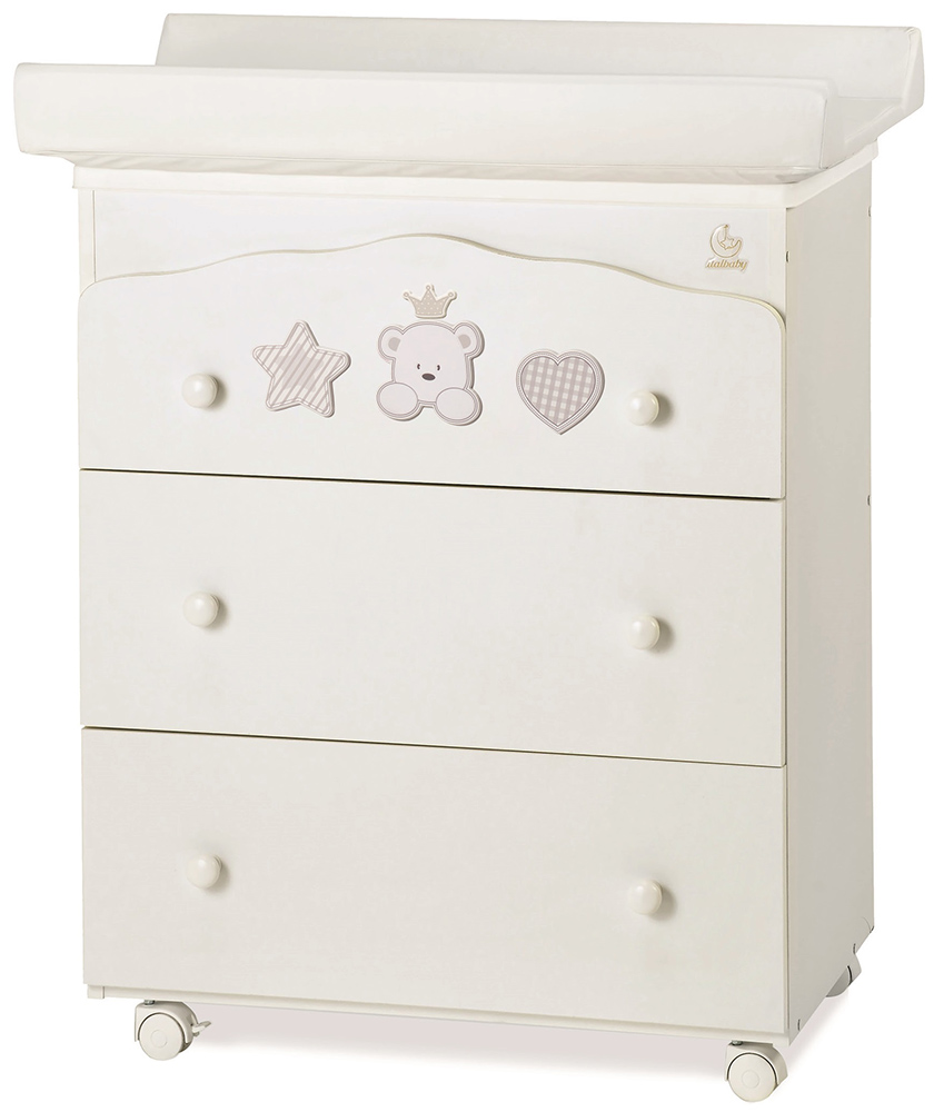 Culla Baloo con ruote, bianca con decori