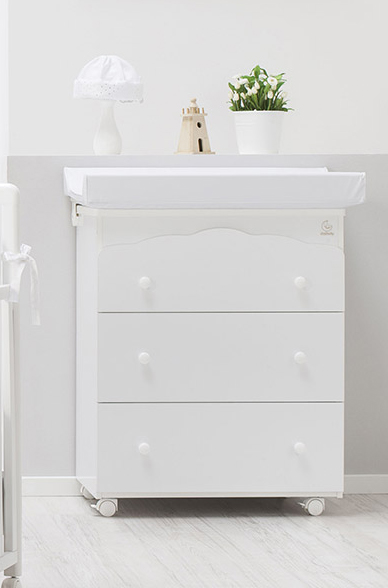 Bagnetto per neonati Bianco con ruote, 3 cassetti