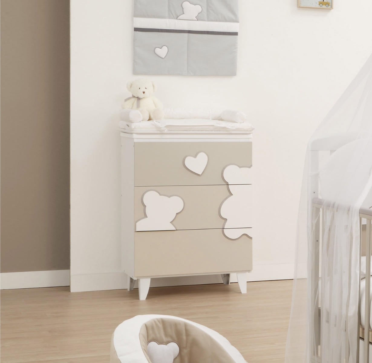 Bagnetto per neonati Winnie, bianco e Choco con decori orsetto