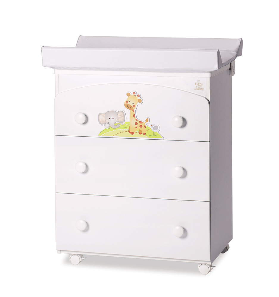 Culla neonati Melman bianca  con ruote e decori colorati