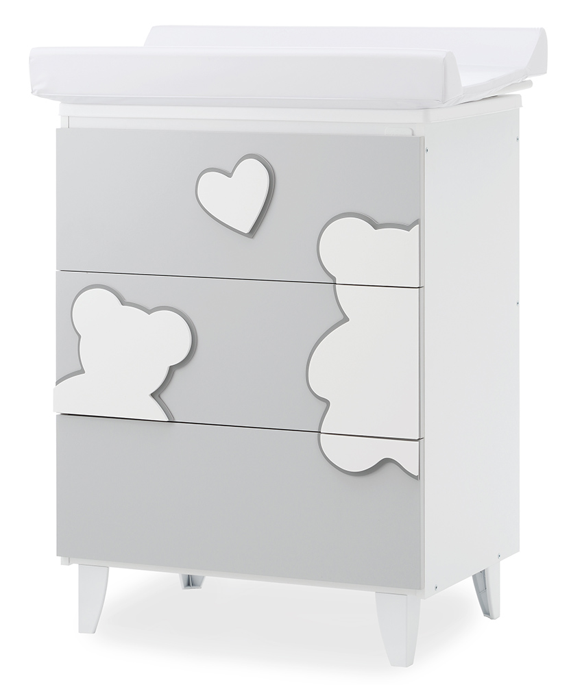 Lettino per neonati Winnie, bianco e Grey con decori orsetto