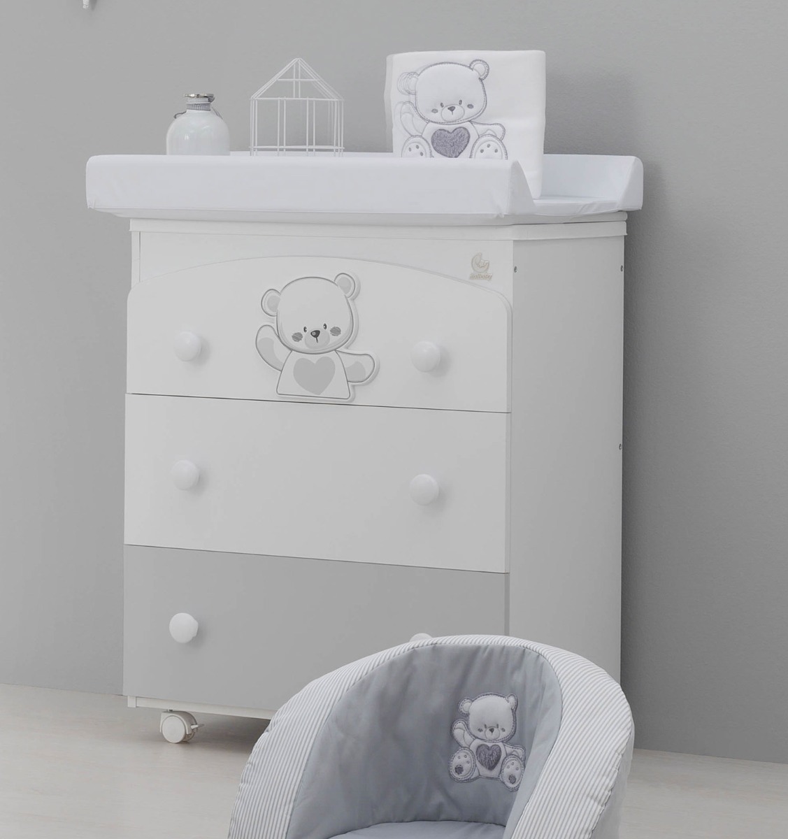 Bagnetto Mr.Bear per neonati Bianco e Grigio con decori orsetto