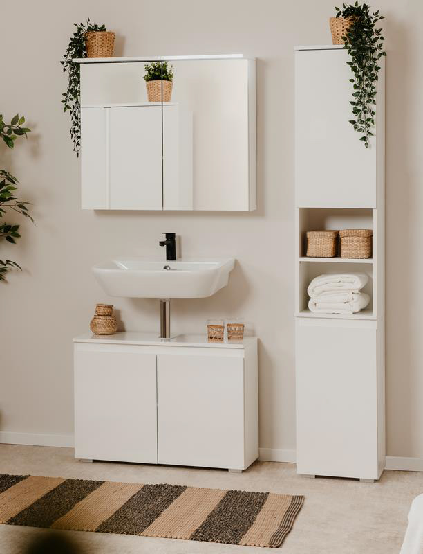 Moderno Mobile da bagno finitura Bianco lucido con specchio