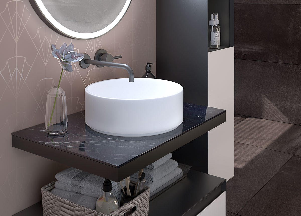 Bagno moderno sospeso, finitura Nero e Bianco opaco