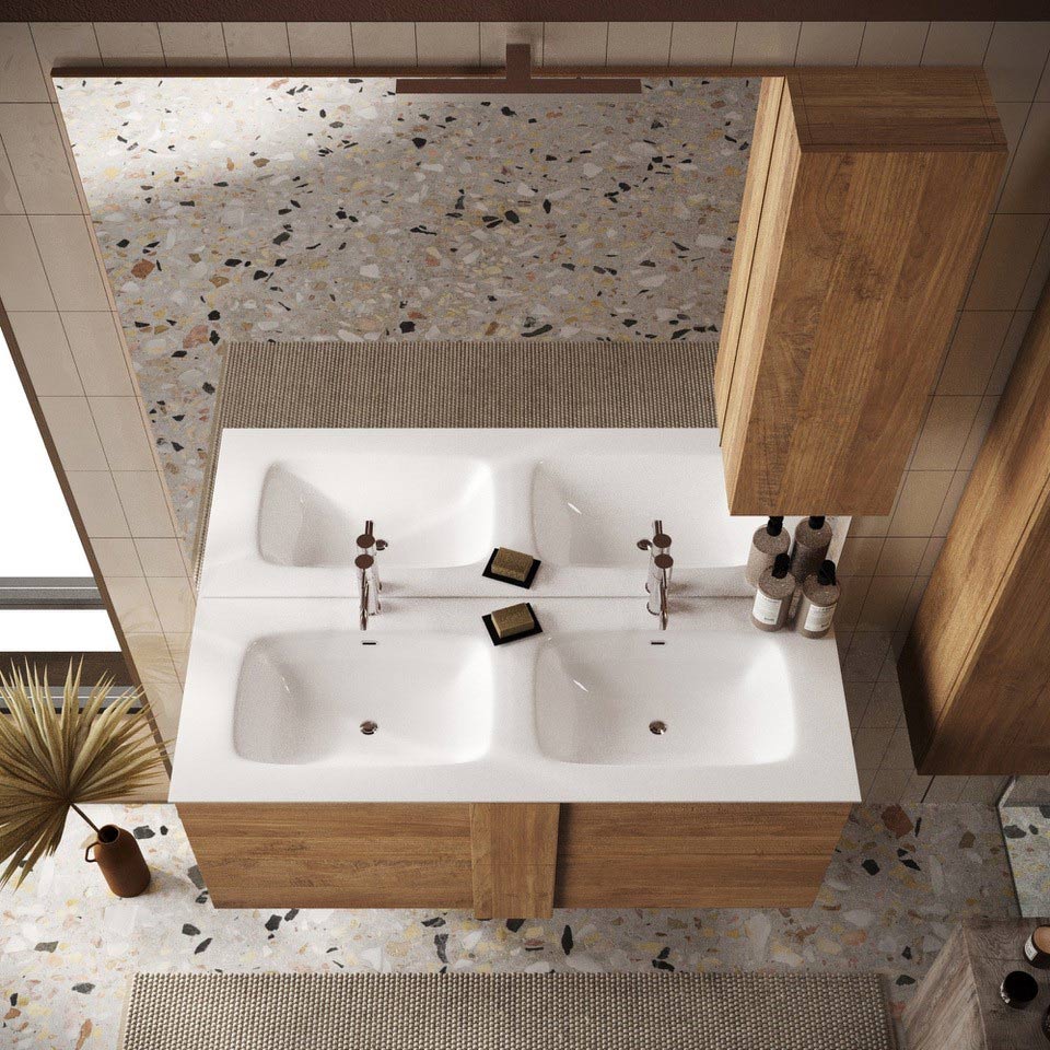 Mobile da bagno sospeso con doppio lavabo, finitura Mercure
