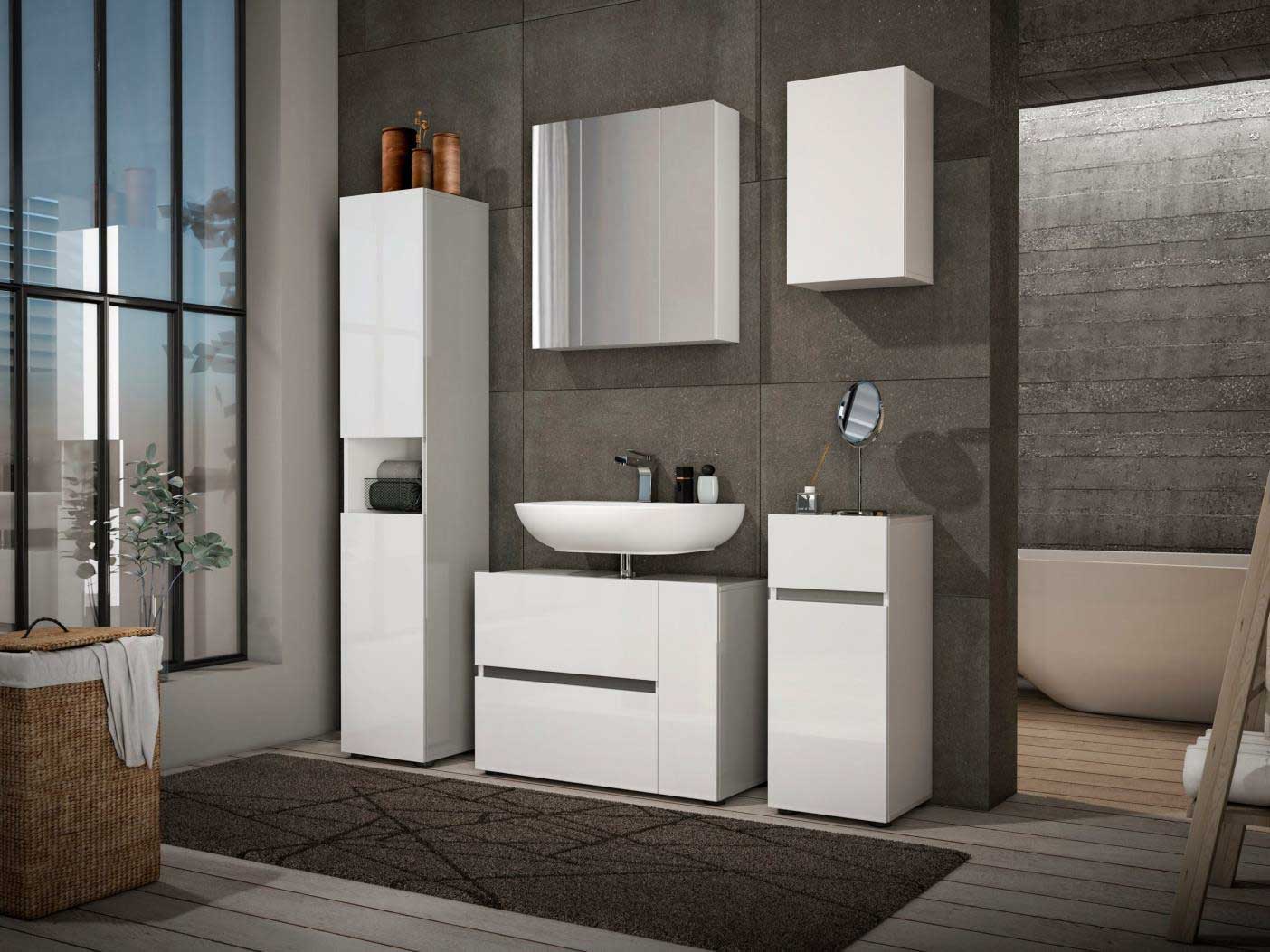 Colonna da bagno a 2 ante con 6 ripiani e 1 vano a giorno