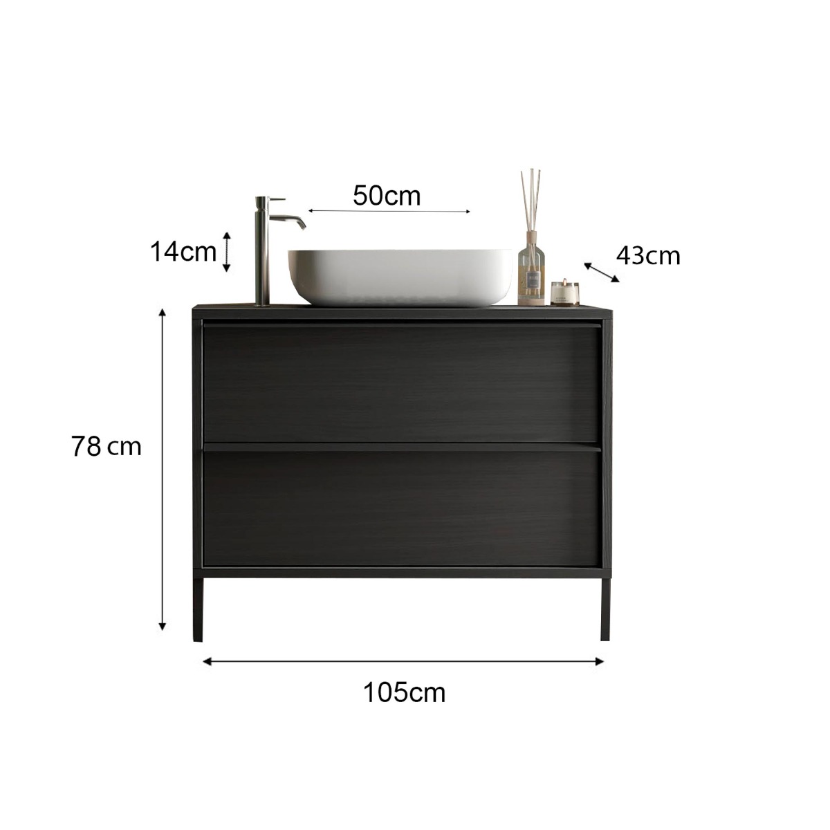 bagno nero 110 cm a terra