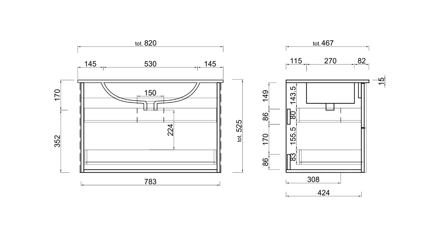Mobile da bagno sospeso in offerta L.82 cm, 2 cassetti