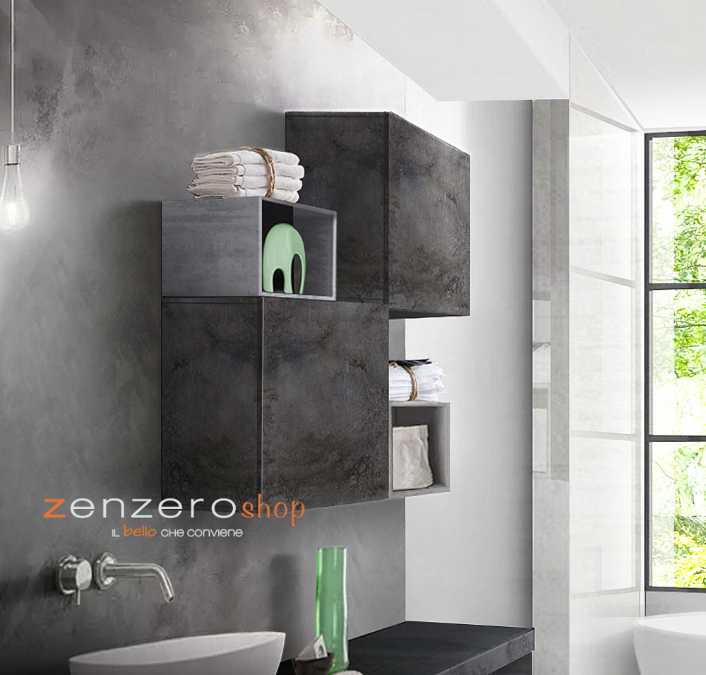 Mobiletti pensili per bagno in finitura Ossido, Gesso e Beton
