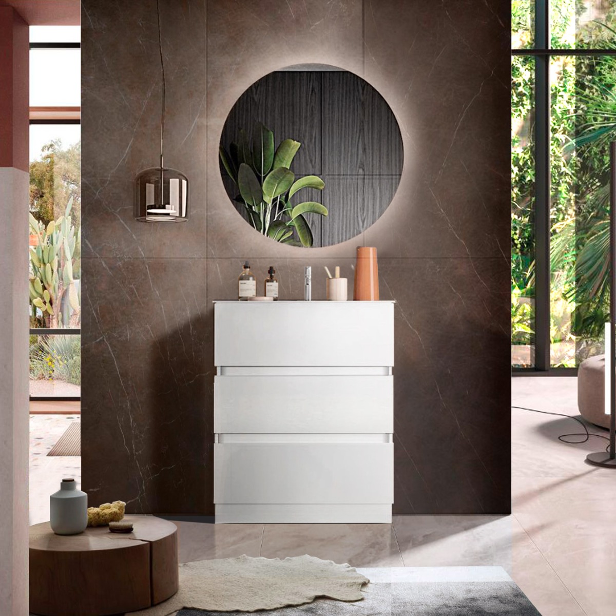Mobile da bagno a terra con 3 cassetti, L.63 cm