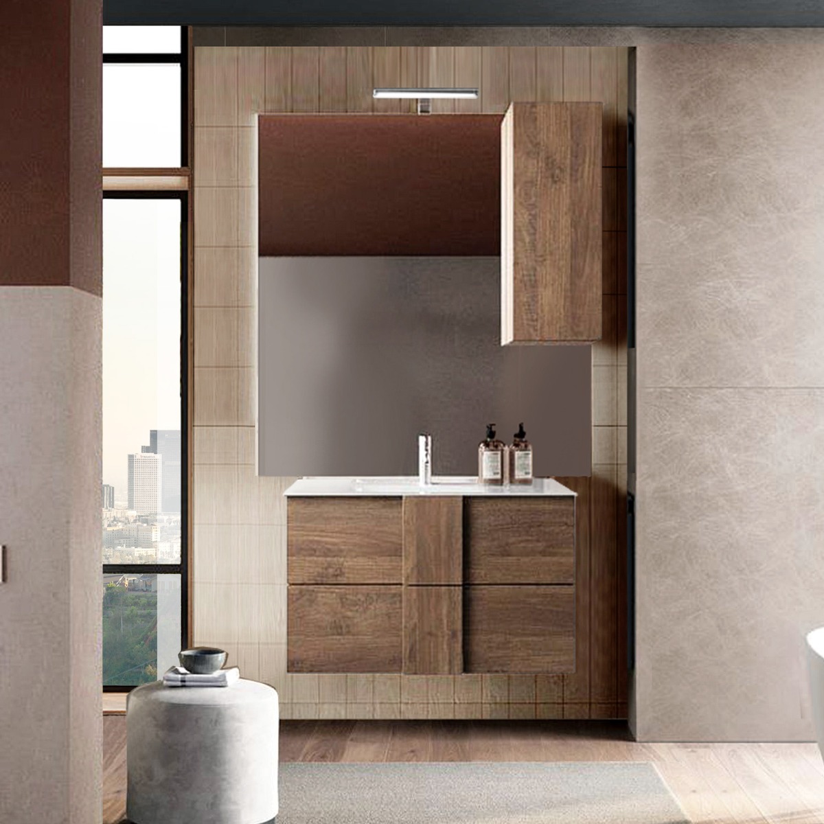 Mobile da bagno sospeso L.63 cm, 2 cassetti, Made in Italy 