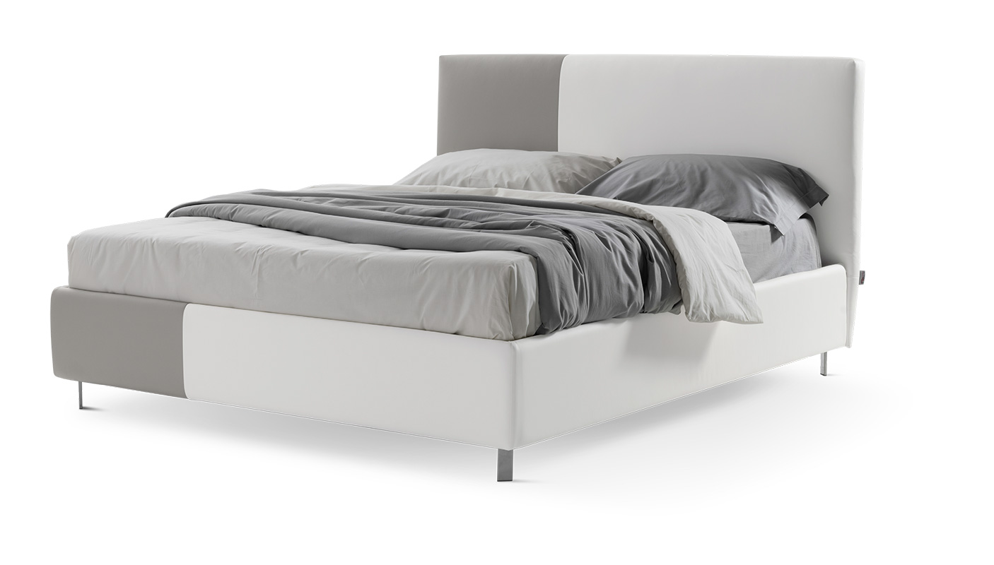 Letto contenitore Albali in ecopelle in finitura bianco e grigio perla