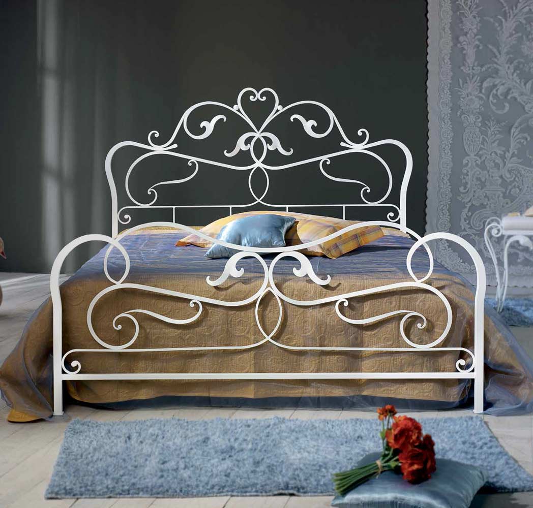 Letto in ferro battuto Debussy, colore marrone anticato oro, made in Italy