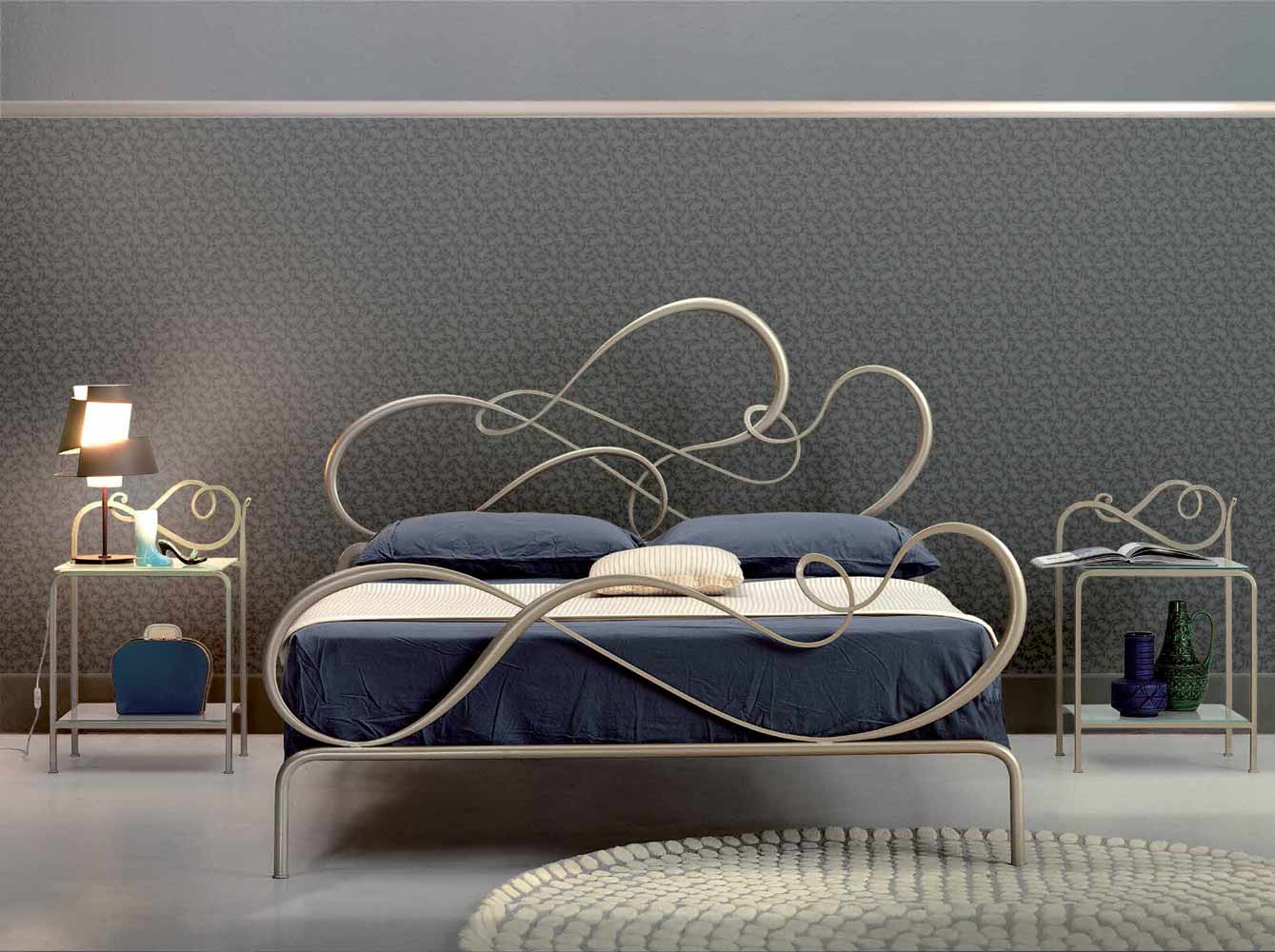 Letto in ferro battuto  Salieri, colore champagne, made in Italy