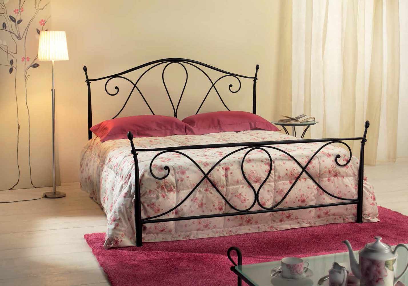 Letto in ferro battuto Bach, color grafite, made in Italy