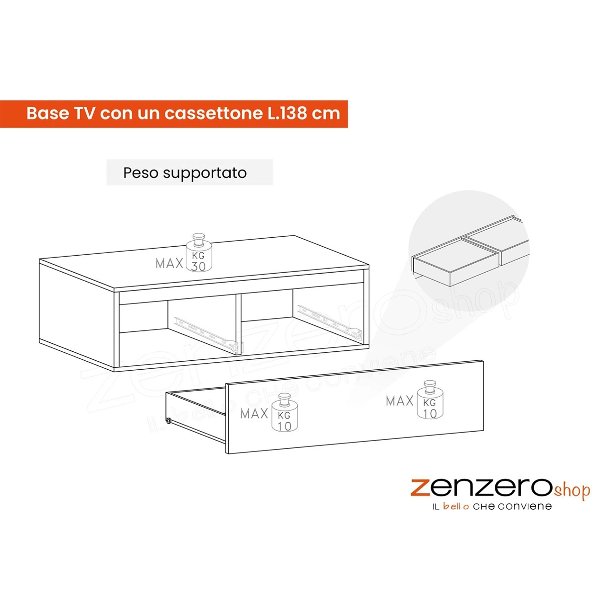 Parete attrezzata Logica, Bianco lucido e Cadiz, con base e pensili, L.276 Zenzero Shop