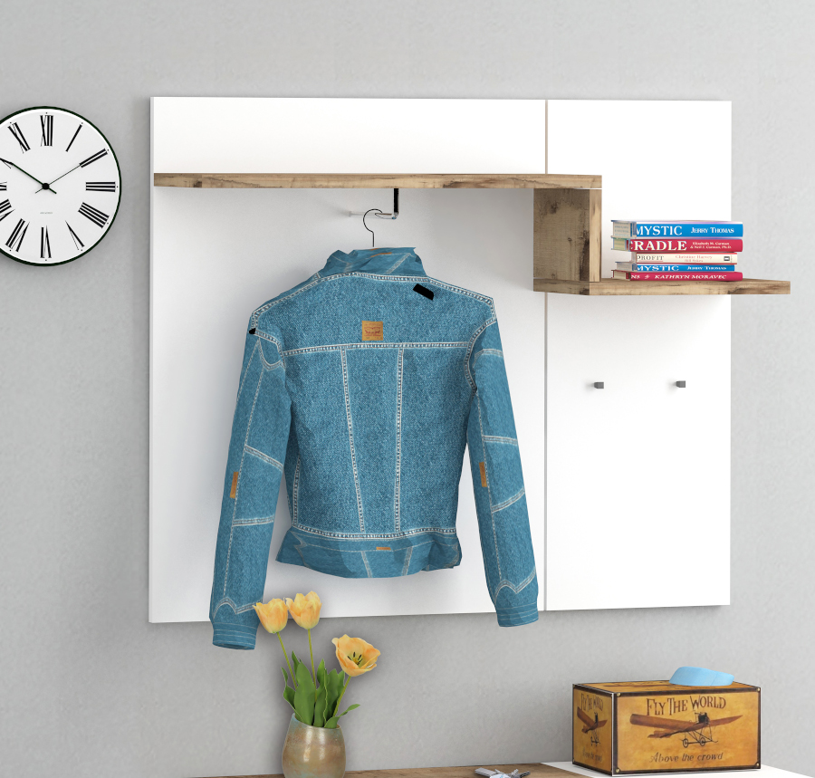 Appendiabiti moderno, finitura bianco lucido e pero, made in Italy