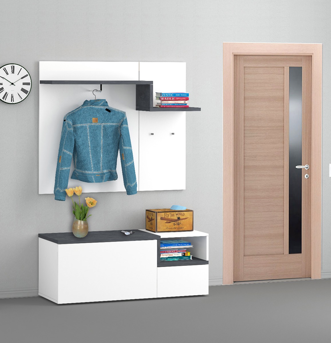 Panca bianco lucido e ardesia, made in Italy