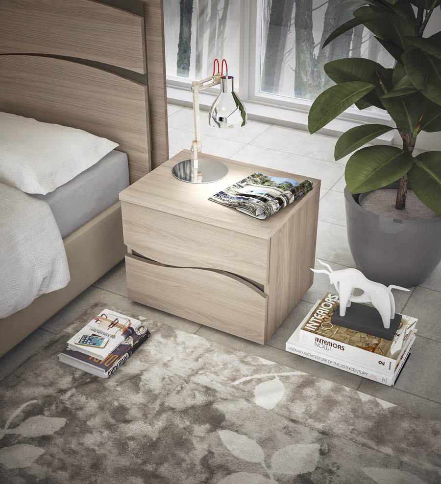 Coppia di comodini moderni 2 cassetti Olmo perla, Made in Italy