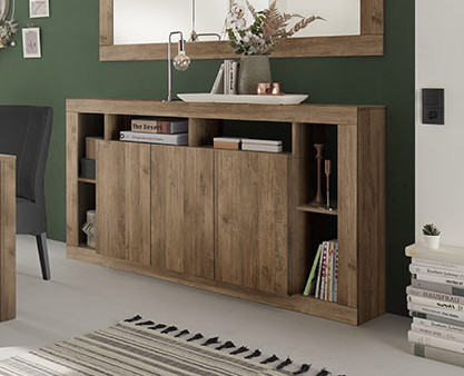 Credenze moderna a 3 ante, finitura Mercure, Made in Italy