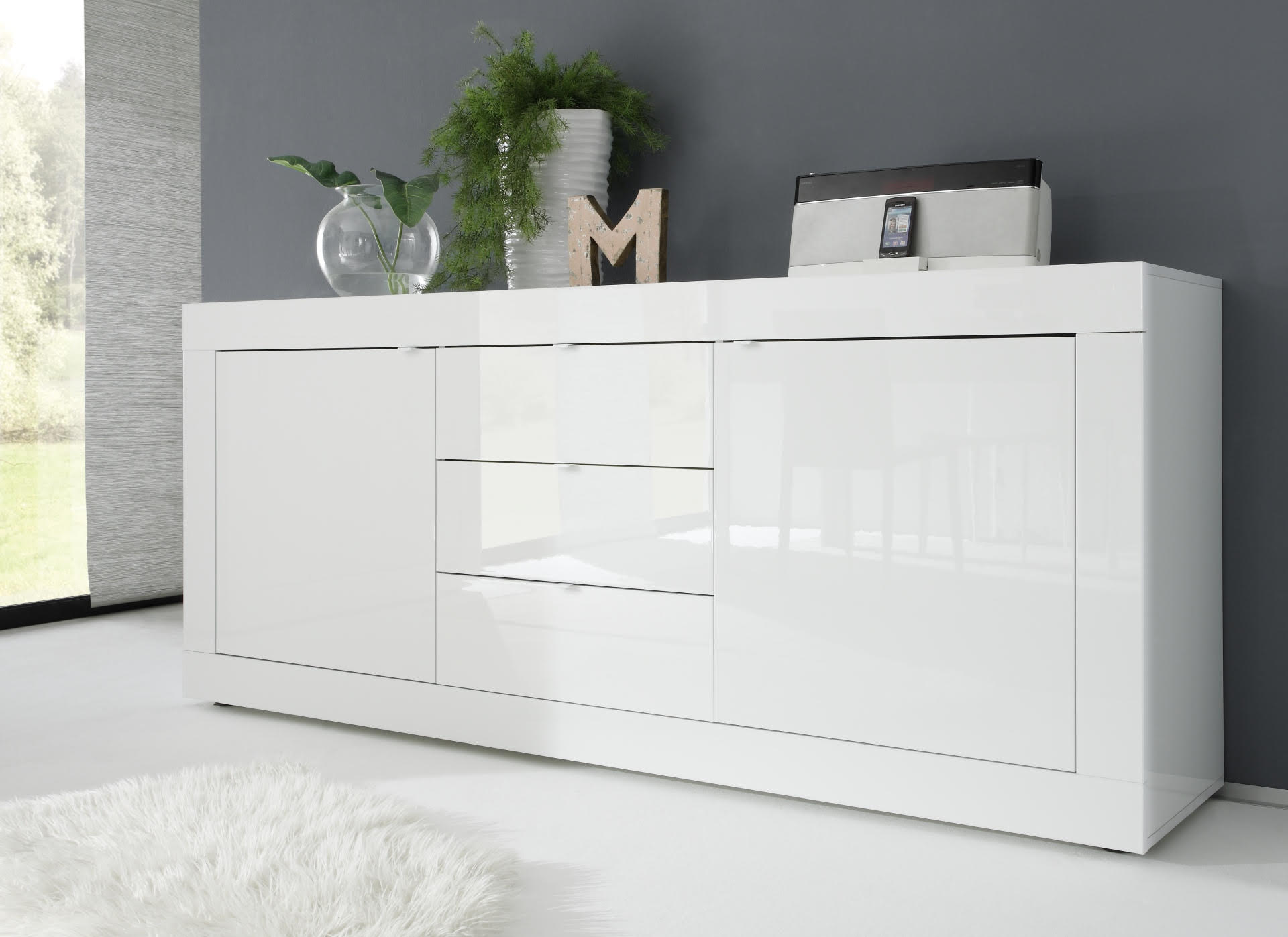 Credenza moderna con cassetti, Bianco Lucido