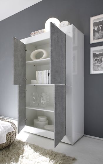 Soggiorno completo "Beta" moderno, solo come in foto, in Bianco laccato lucido e Cemento