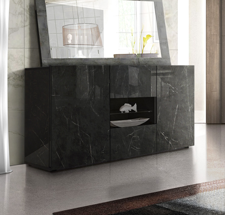 Madia effetto Marmo Lucido Nero, 2 ante 2 cassetti