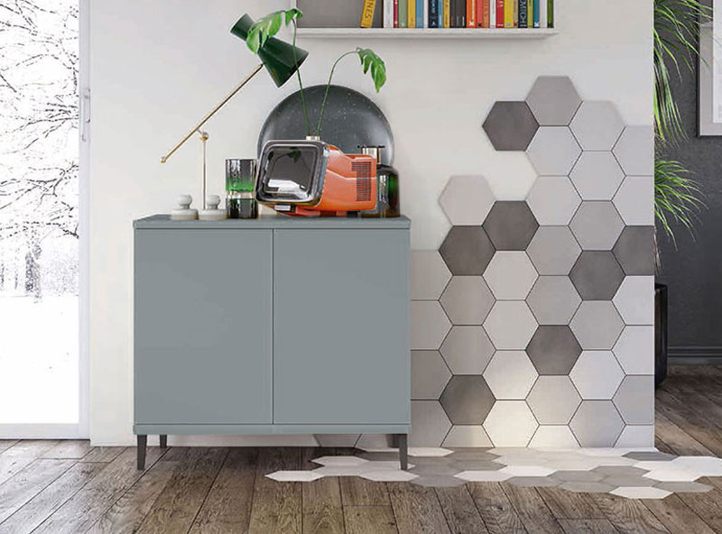 Madia moderna 2 ante con piedini in titanio, finitura Cadaques