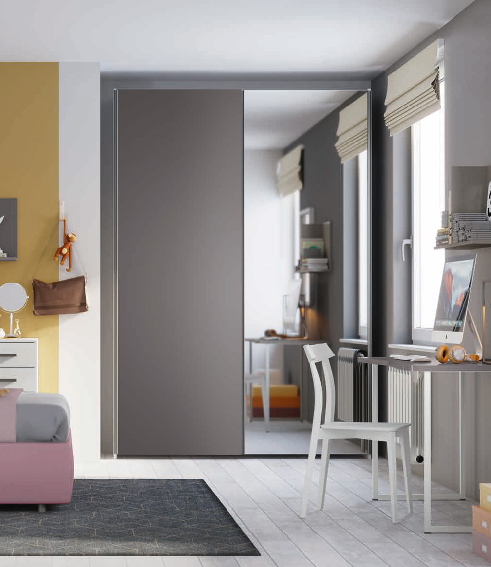 Armadio 2 ante scorrevoli con specchio H.257.3 L.178, finitura Grigio Titanio