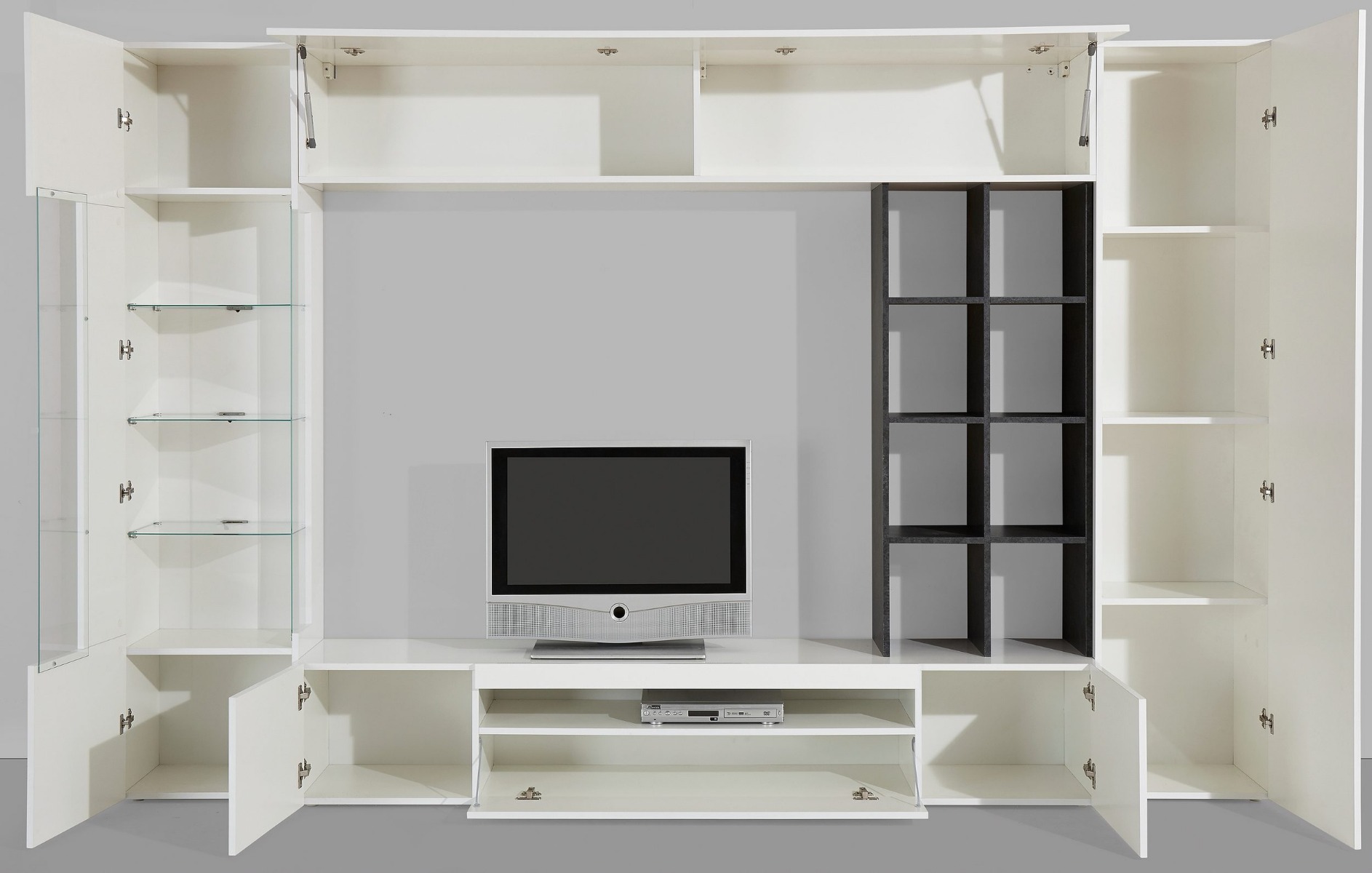 Parete attrezzata Bianca lucido e Ardesia