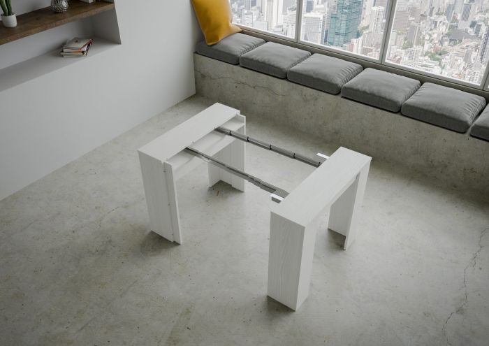 Consolle salvaspazio Bianco frassino, allungabile fino a 204 cm