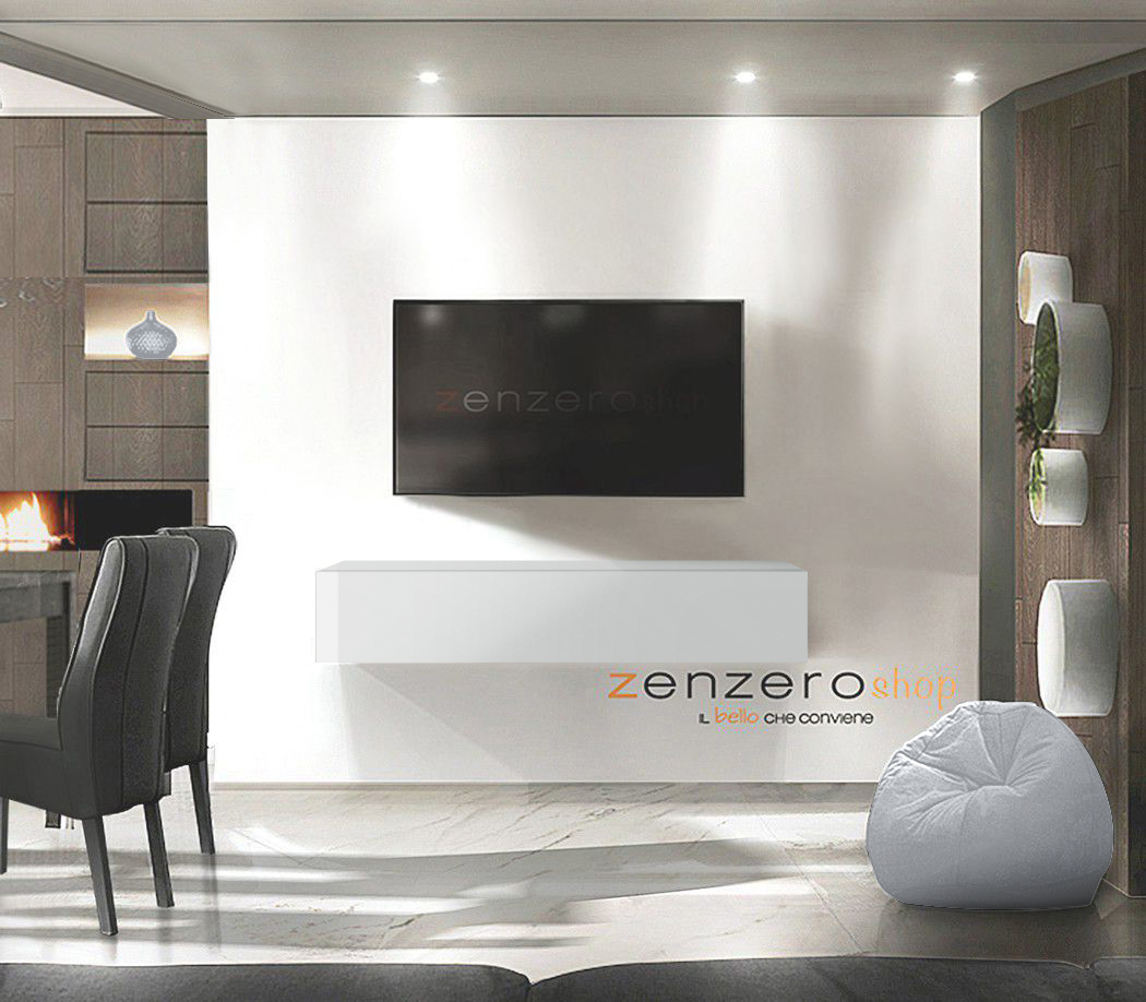 Mobile porta TV in finitura Bianco Lucido, anta a ribalta