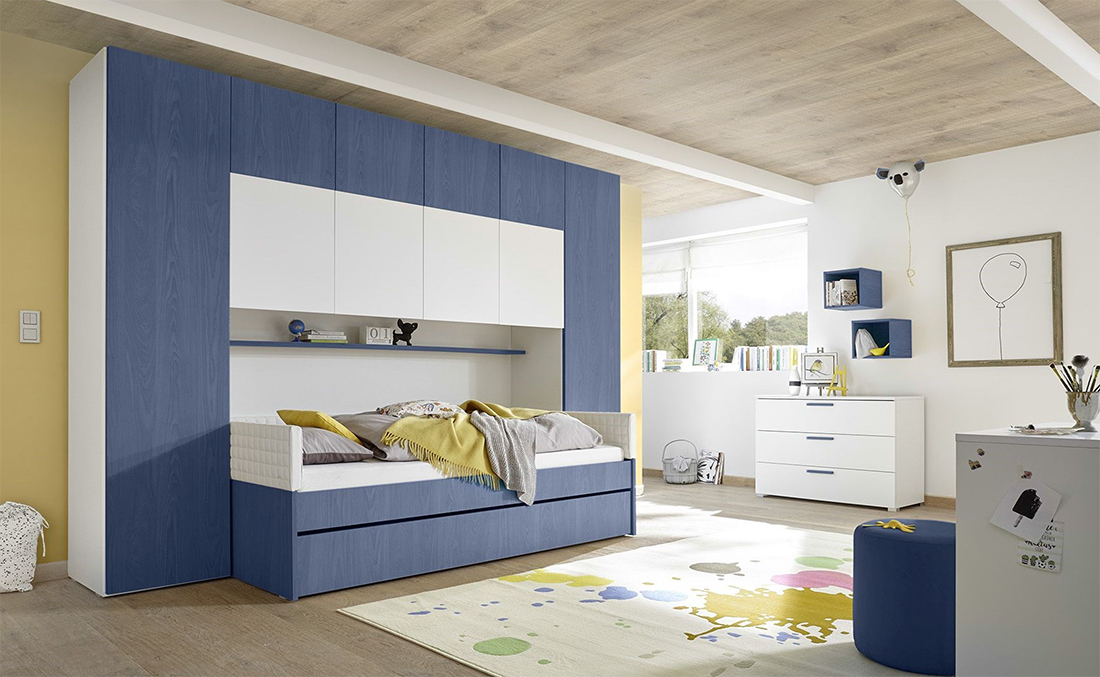 Armadio a ponte a 6 ante battenti bianco opaco e blu