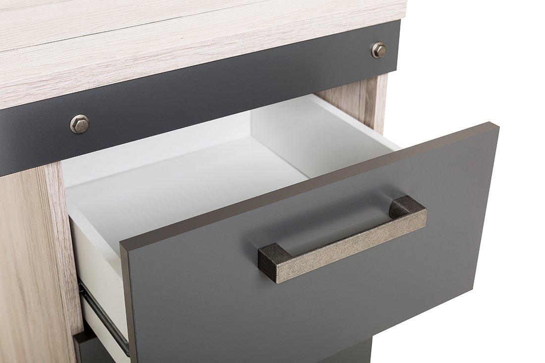 Scrivania industrial da ufficio con 1 cassetto e 1 anta in finitura Antracite e Quercia