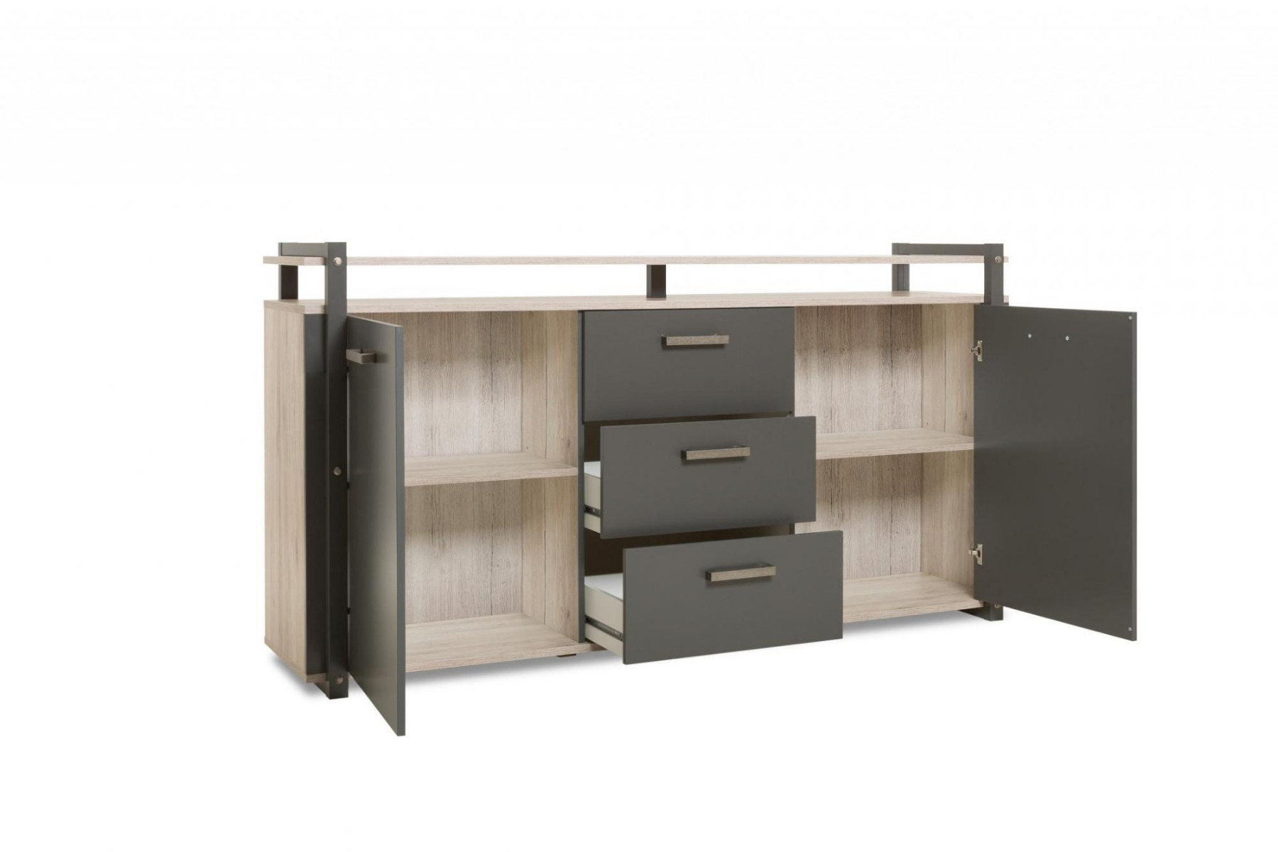 Madia industrial, 2 ante e 3 cassetti, finitura Antracite e Quercia