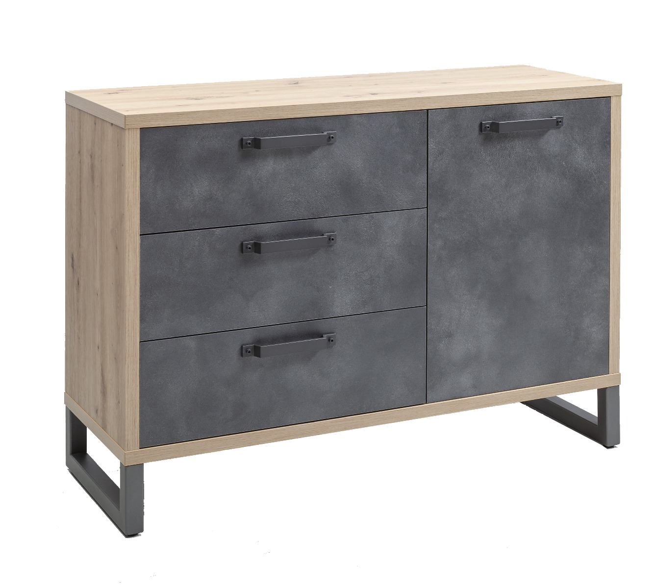 Madia/ comò Industry con 3 cassetti e un'anta in finitura Rovere e Grigio smoke