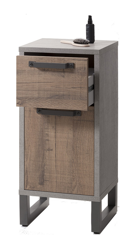 Mobile x bagno in finitura cemento e rovere invecchiato