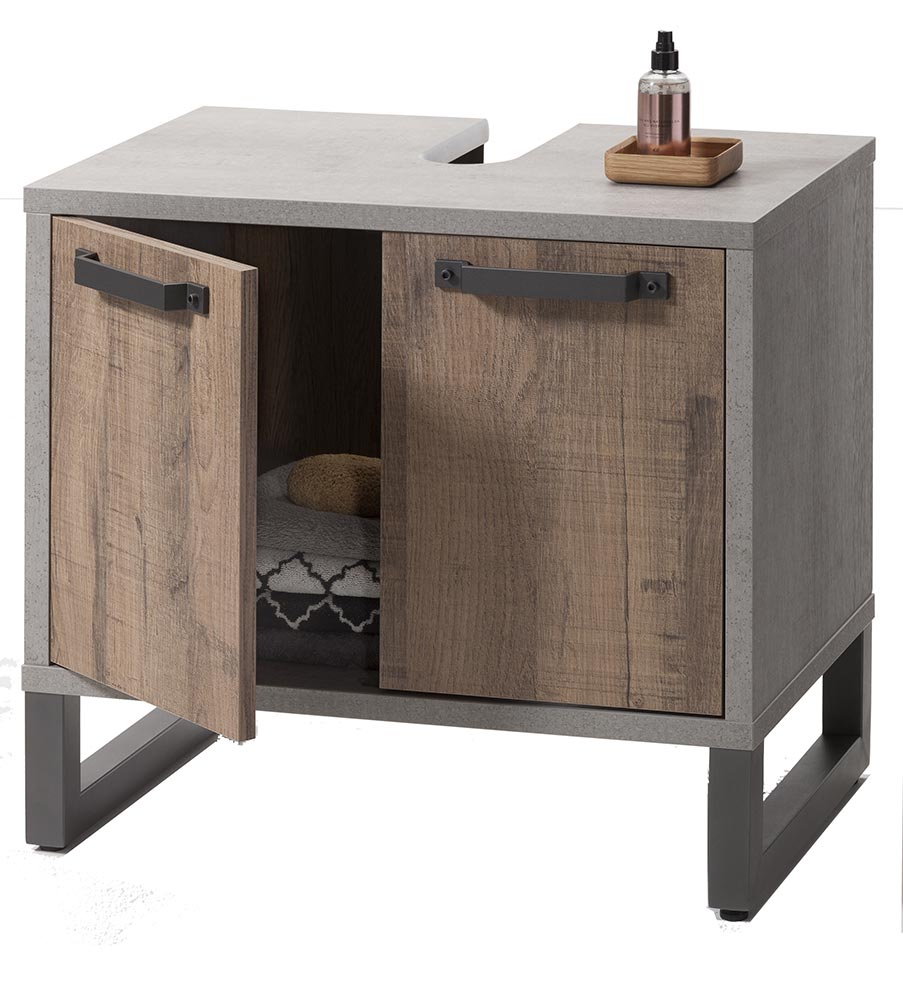 Sottolavello con 2 ante in finitura Cemento e Rovere invecchiato 