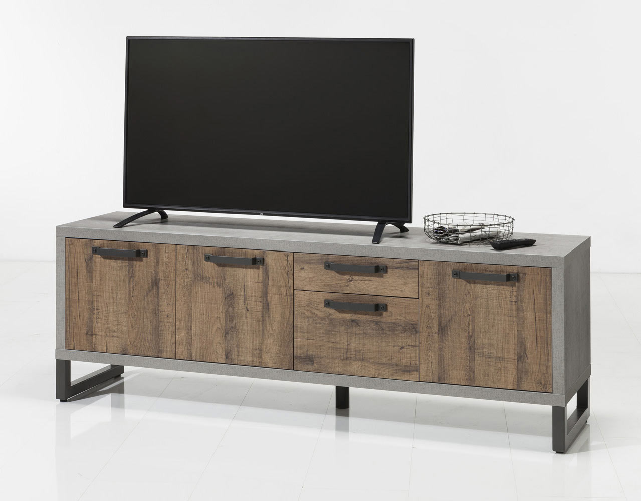 Porta tv Industry in finitura Cemento e Rovere invecchiato