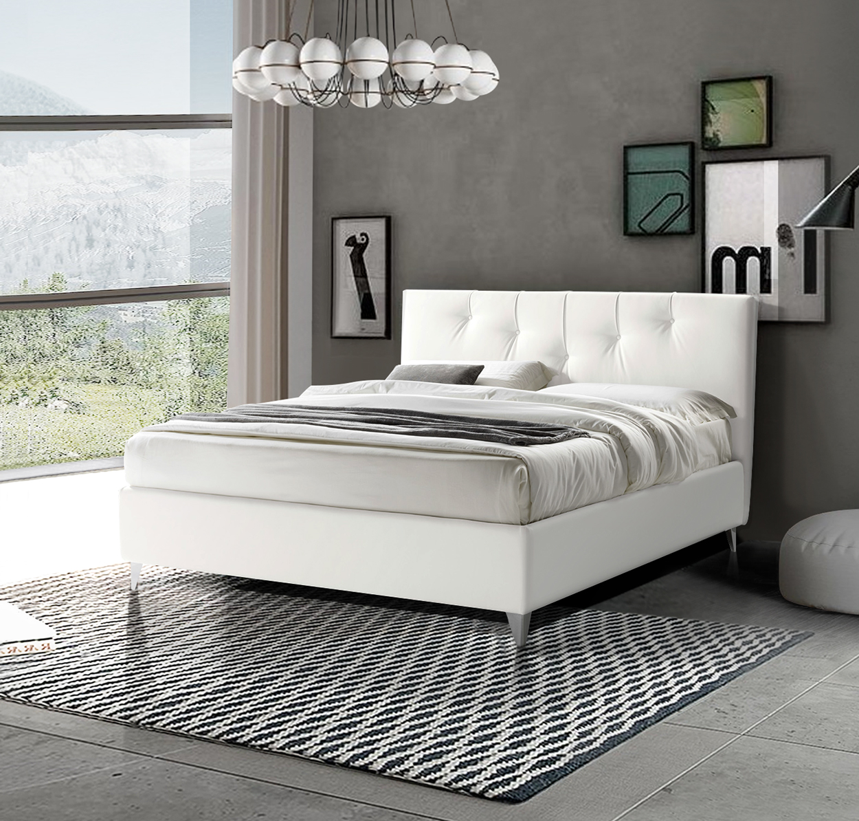 Letto contenitore matrimoiale Skat in ecopelle bianco ottico