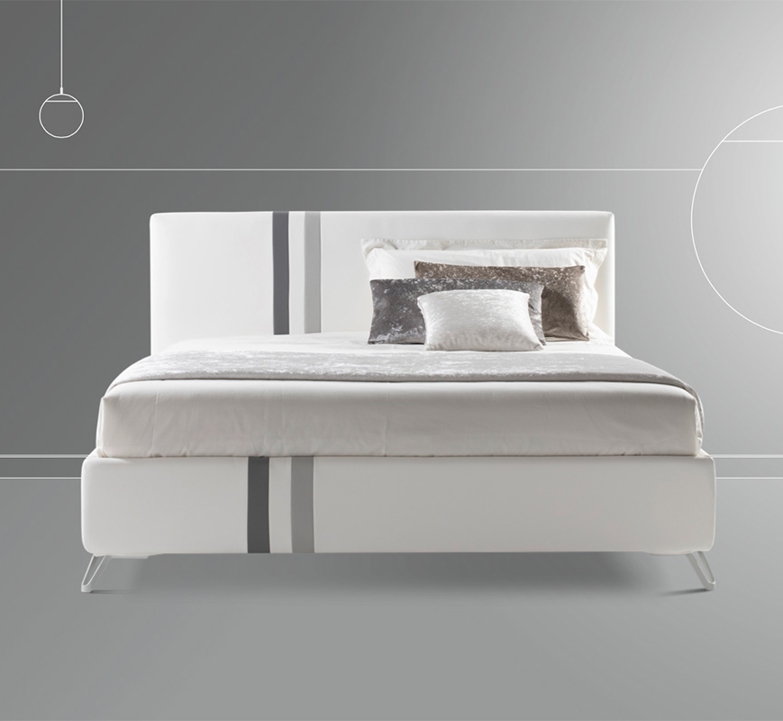 Letto contenitore Zadok in ecopelle in finitura bianco, grigio perla ed antracite