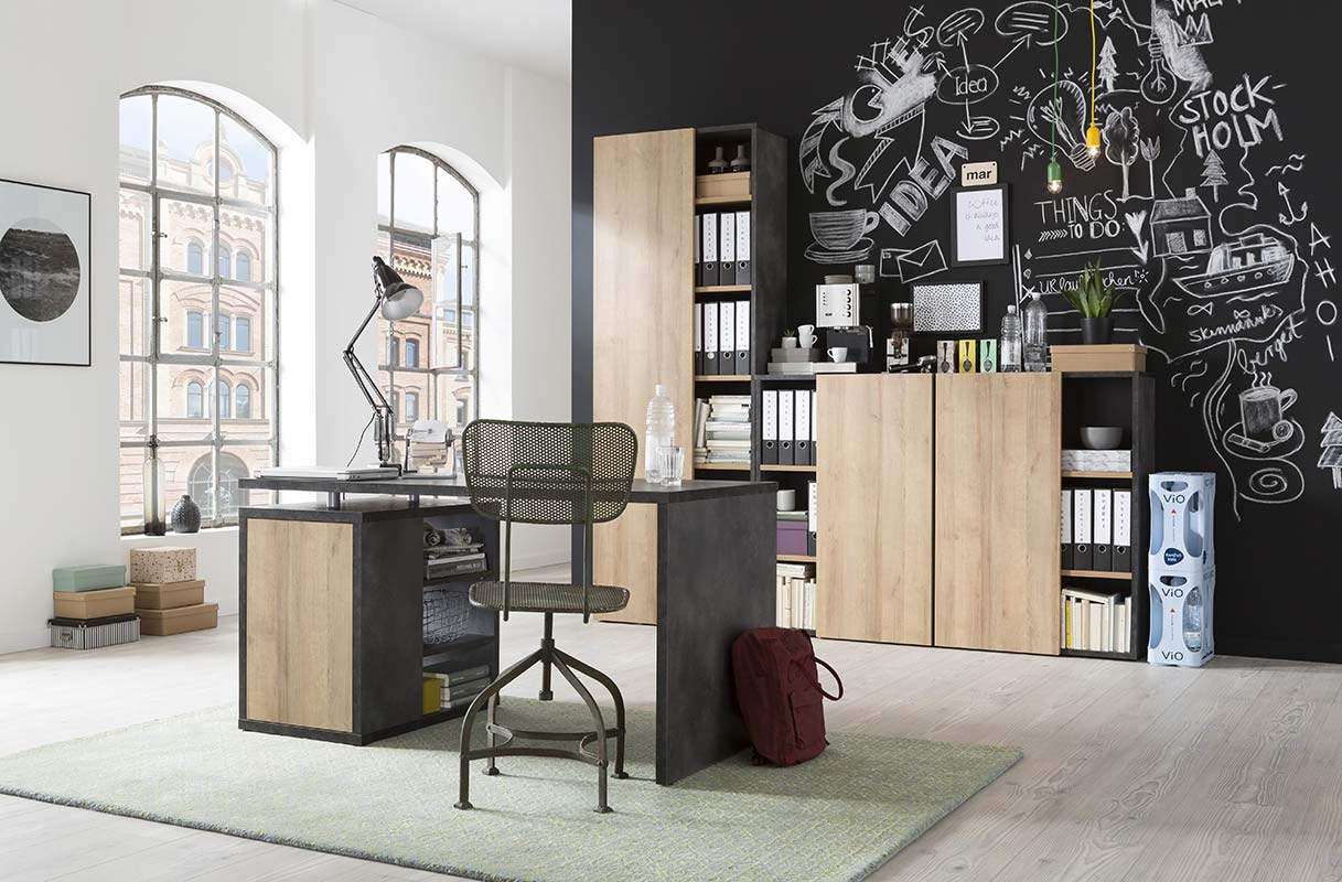 Ufficio Point completo con 3 librerie e una scrivania in finitura ossido e rovere