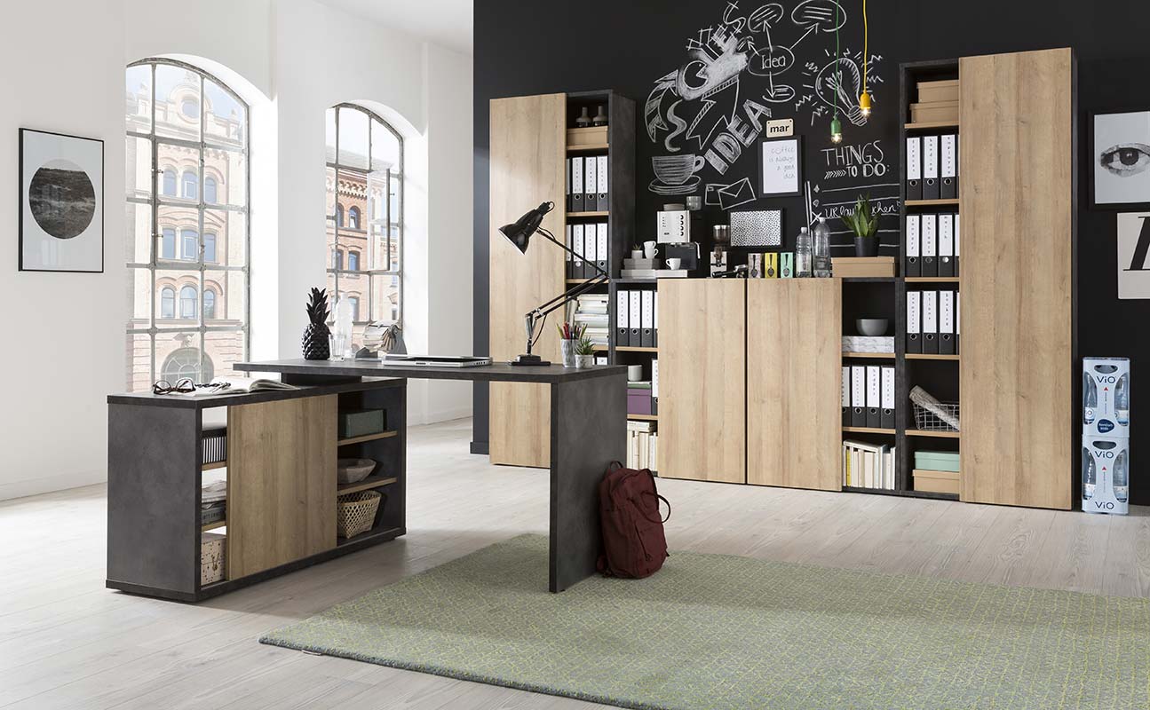 Ufficio Point completo con 4 librerie e una scrivania in finitura ossido e rovere