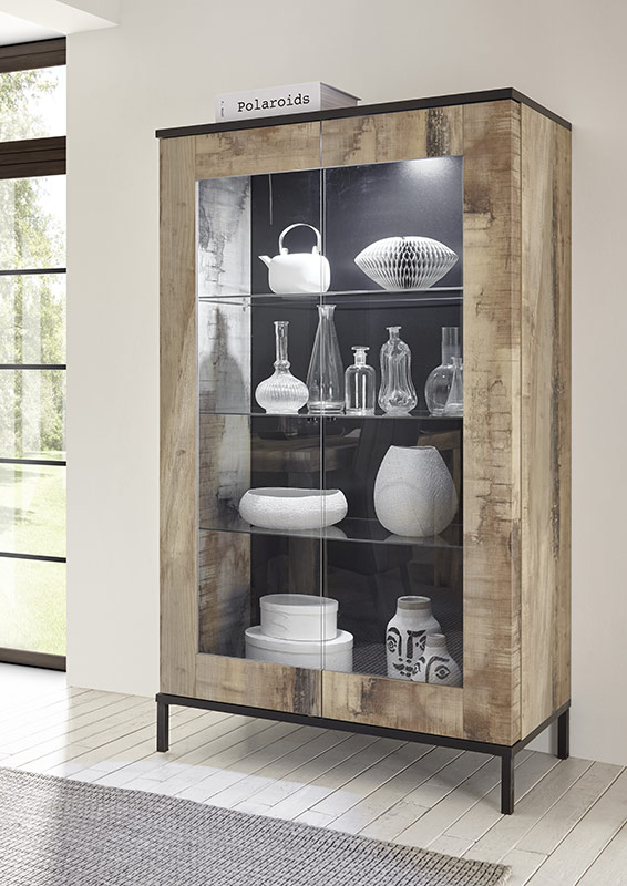 Vetrina Industry con 2 ante finitura Nero bruciato e Pero