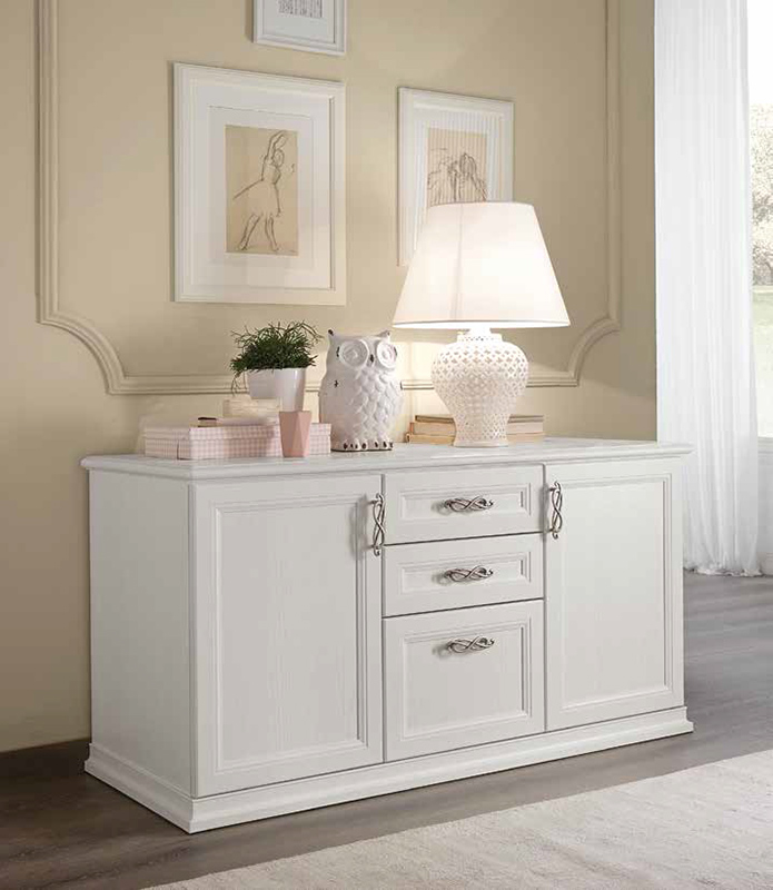 Madia/ Comò Classic con 2 ante e 3 cassetti in finitura Bucaneve