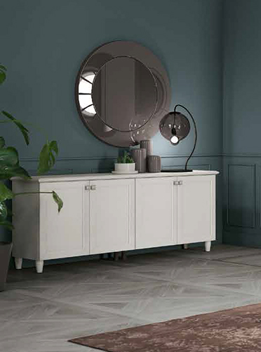 Credenze moderne, madia con 4 ante e piedini  in finitura Bucaneve