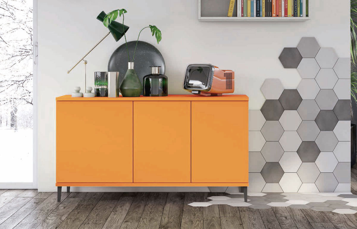 Madia moderna per soggiorno, Papaya con piedini in titanio