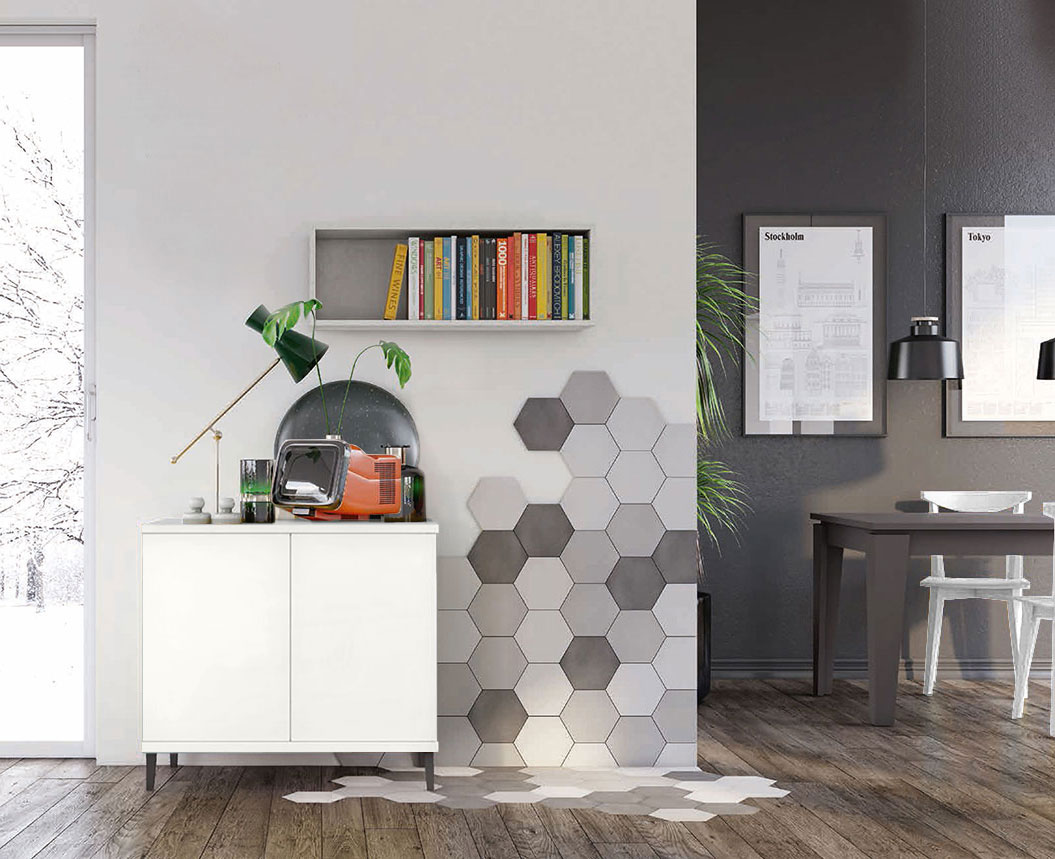 Madia moderna 2 ante con piedini in titanio, finitura Bianco Opaco