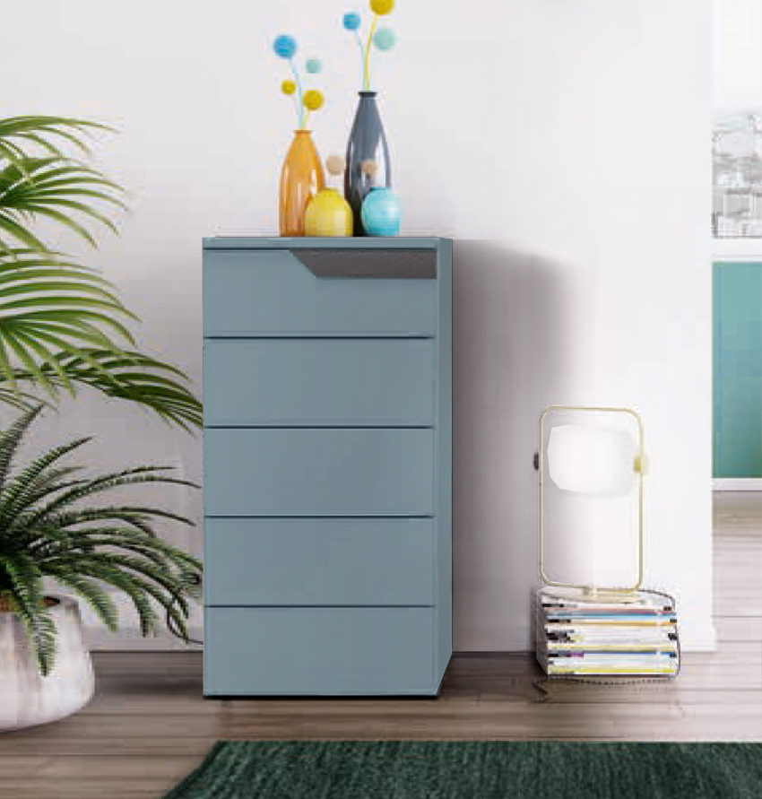 Settimino moderno a 5 cassetti con apertura push-pull, finitura Cenere